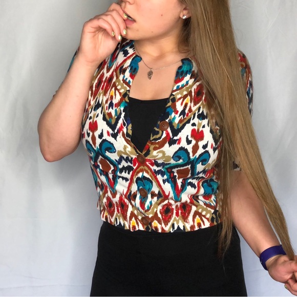 Jones New York Sport 90’s Retro Print 3/4 sleeve cardigan Business Casual - Picture 12 of 16